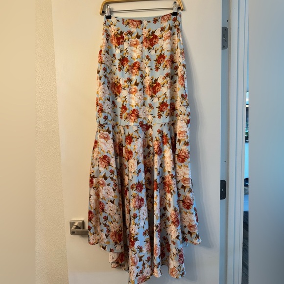Lulus Easily Enchanting Light Blue Floral Print High-low Maxi Skirt - Size XS - Picture 8 of 11